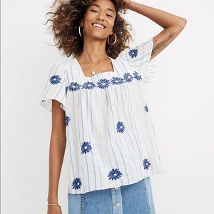 Madewell Floral Embroidered Stripe Butterfly Top